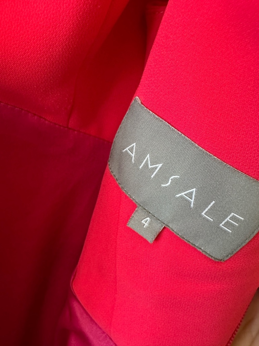 Amsale Flutter Sleeves Crepe Gown, Sz 4, New,$1250, Red With Pink Shade - Picture 10 of 13